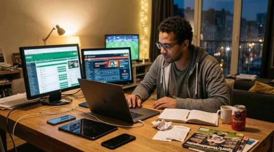 Sports bettor comparing licensed online casinos in Belgium before placing wagers.